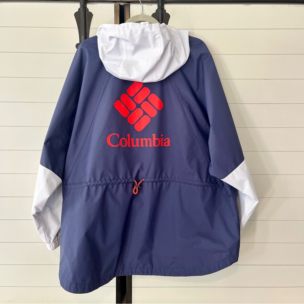 Columbia Park Jacket Womens 2XL Windbreaker Rain Hooded Colorblock  Blue Orange